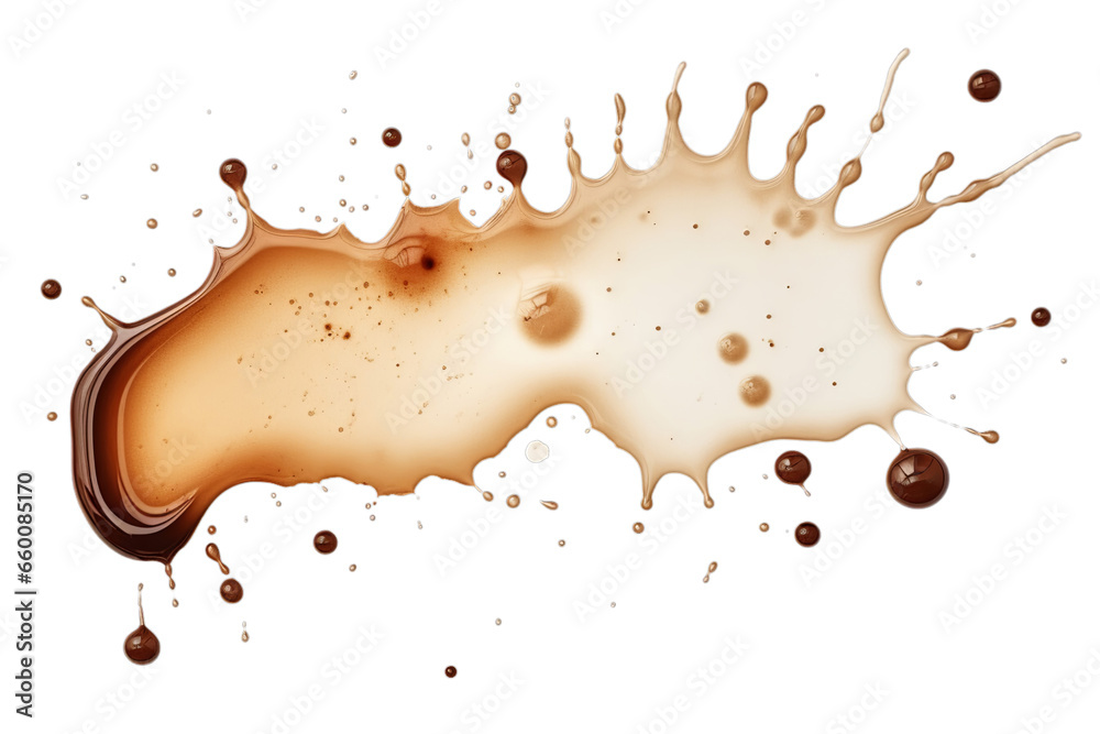 Coffee stains on transparent background. Coffee and tea stains on a cup bottom, free high-resolution PNG image. Liquid fleck of coffee or café stain, isolated on white backdrop. - obrazy, fototapety, plakaty 