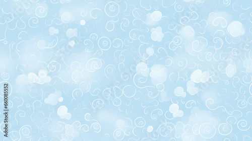 Seamless tiling design of snowy, swirling baby blue background invoking themes of winds and clouds
