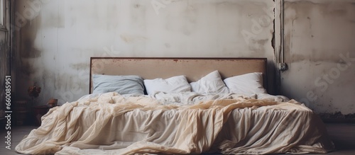 A disheveled bed in the morning