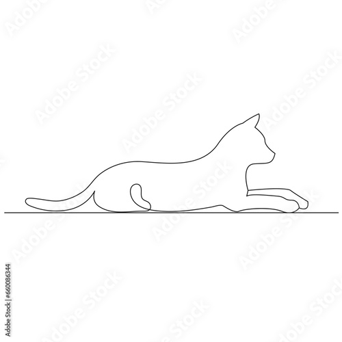Continuous one line cat  outline vector art hand drawing