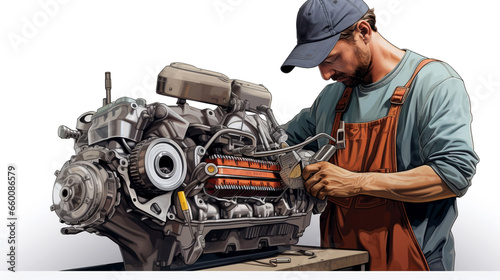 Wallpaper Mural An experienced auto mechanic diligently working on a car engine in a well-equipped garage. Perfect for automotive repair content. Torontodigital.ca