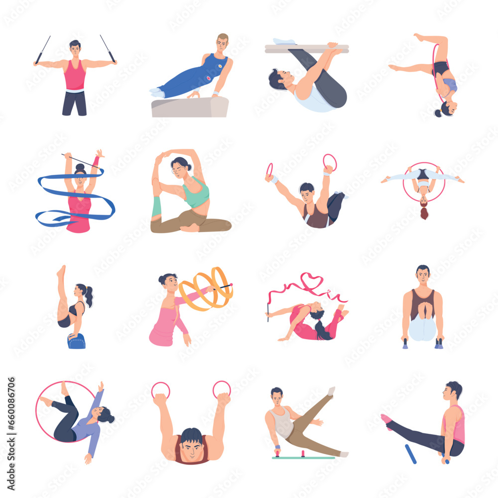 Set of Gymnast Flat Characters 

