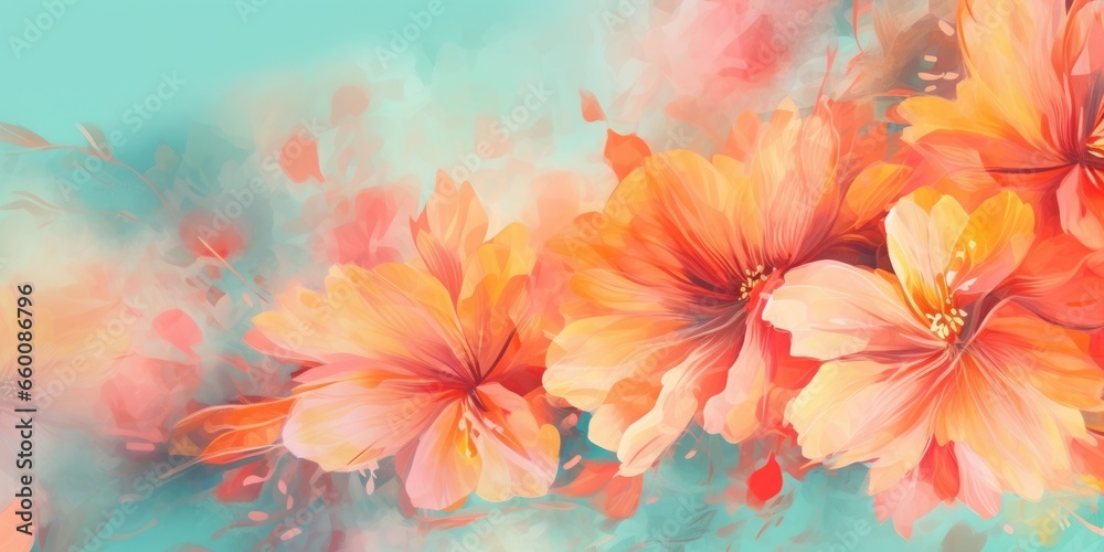 Beautiful abstract coral, turquoise, and yellow watercolor floral design background. beautiful Generative AI AIG32