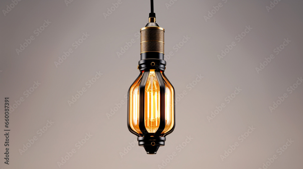 Fototapeta premium Bask in the warm and nostalgic illumination cast by a vintage Edison bulb within a stylish pendant light fixture.