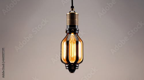 Bask in the warm and nostalgic illumination cast by a vintage Edison bulb within a stylish pendant light fixture. photo