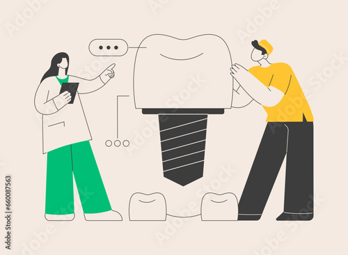 Teeth dentures implants abstract concept vector illustration.