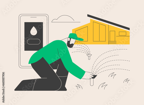 Lawn watering system abstract concept vector illustration.