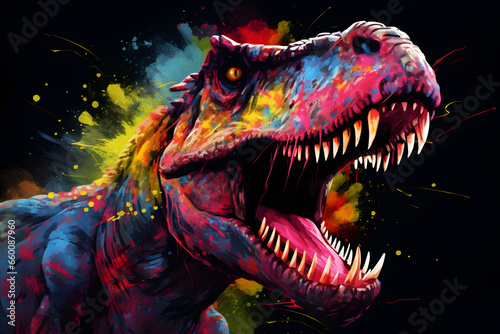 Colorful Tyrannosaurus rex on a black background