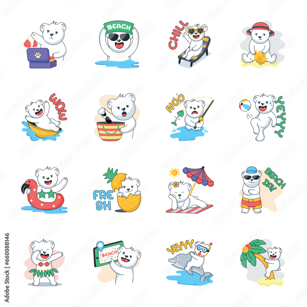 Set of Summer Bears Flat Stickers
Set of Summer Bears Flat Stickers