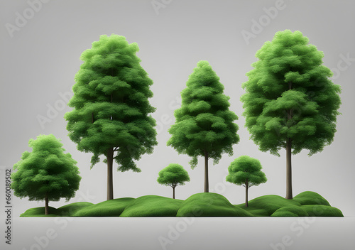 Greenery forest tree shapes cut out transparent backgrounds 3D rendering png. Generative AI