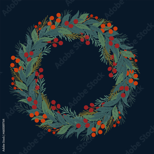 Vector Christmas wreath in flat style. Christmas Decoration