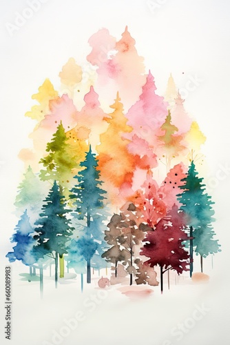 Simple colorful watercolor forest