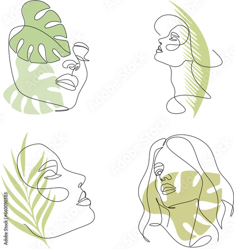 Girl in the tropics. Set of three paintings. Abstract portrait of a young woman in a minimalist style. Drawing lines. Beautiful African woman. Wall art.