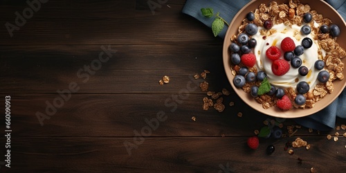 bowl with yogurt granola and tasty berries