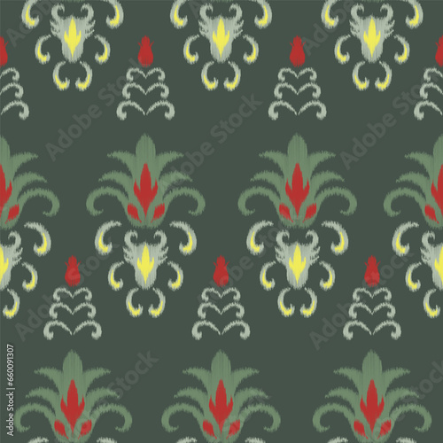 Ethnic abstract ikat art. Seamless pattern in tribal, folk embroidery, for carpets, wallpapers, garments, wrapping, fabrics, coverings, textiles and more	