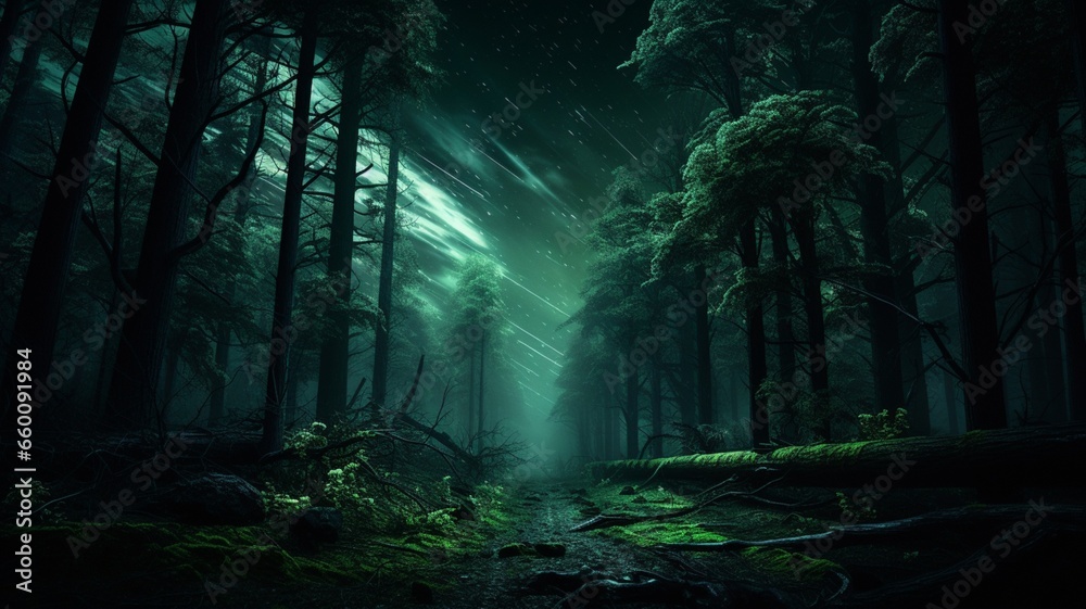 Green forest night light high resolution beautiful image Ai generated art