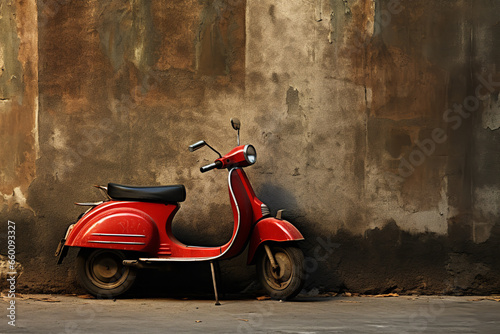 Red Motor Scooter Near Wall