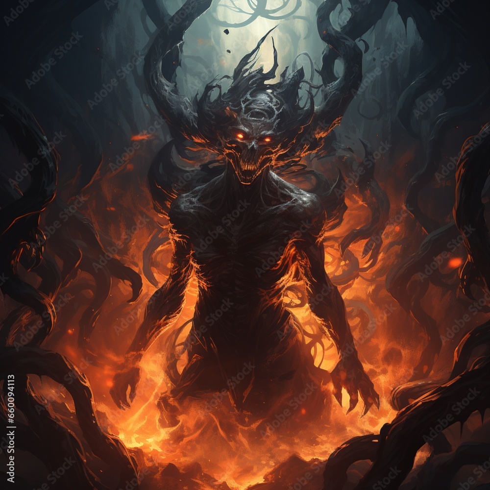 Horrifying images of japanese hell Ai generated art Stock Illustration