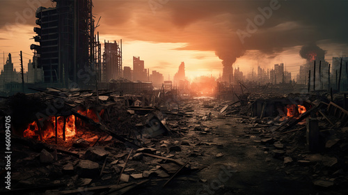 Apocalypse City with Bombed Buildings. War Concept © Sasint