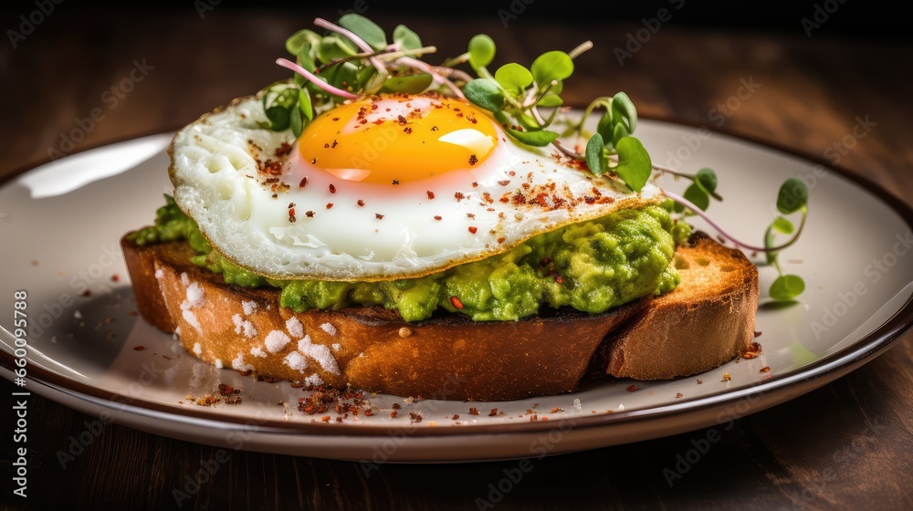 Toast with egg and avocado - generative ai Toast with egg and avocado - generative ai