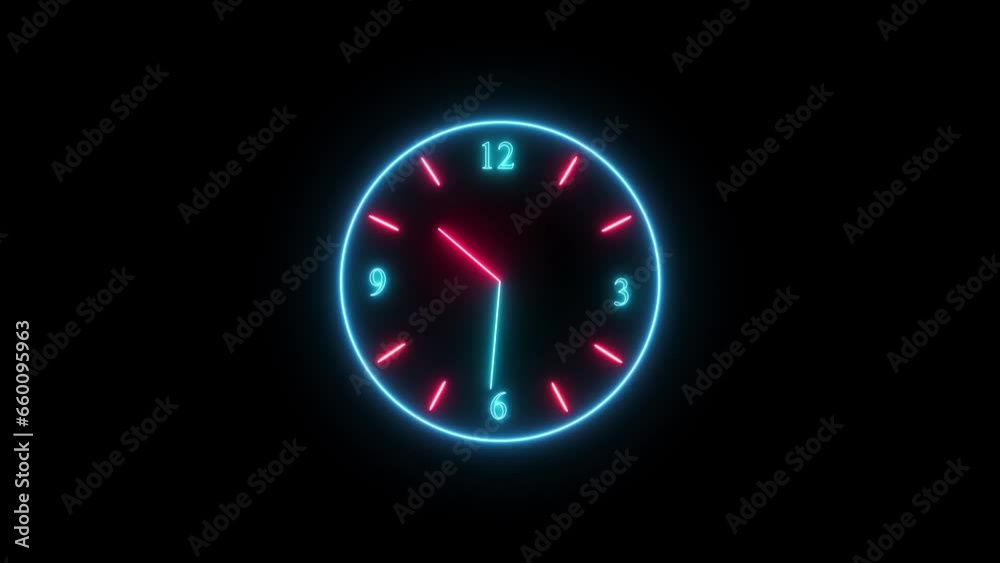 abstract glowing neon clock animation 4k 