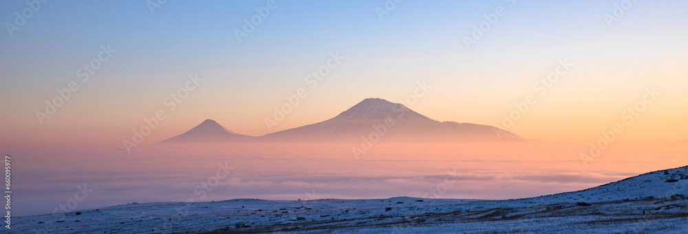 Ararat mountain with snowy landscape Ararat mountain with snowy landscape
