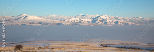 snowy landsacape with Aragats mountain