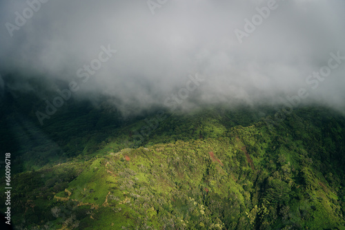 Aerial view of Waimea Canyon Grand Canyon of the Pacific on the western side of Kauai island in Hawaii