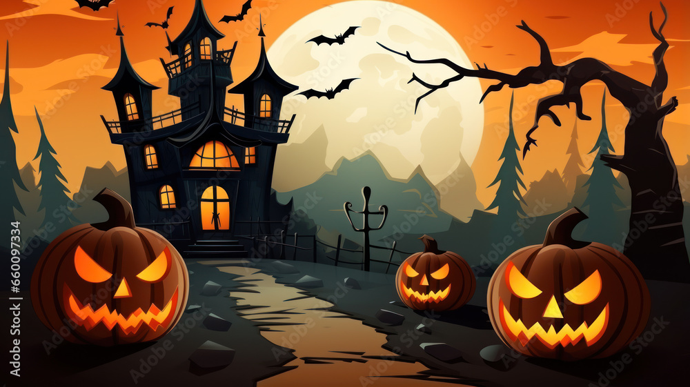 Spooky Halloween House in Orange and Bronze