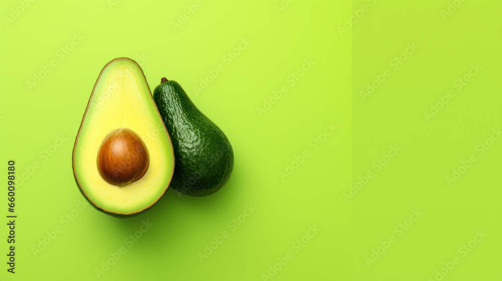 Avocado on Green Background, Colorful Minimalism