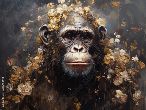 Chimpansee flowers artwork Generatieve ai