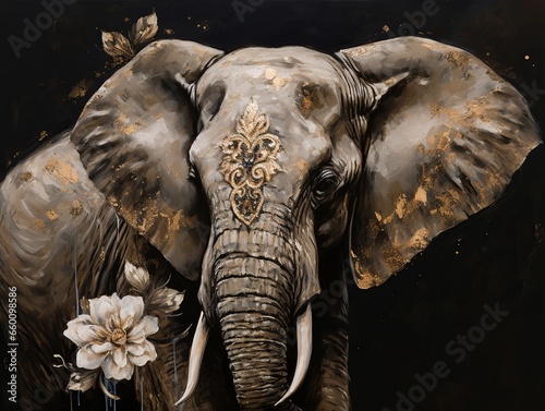 Elephant with gold and flowers artwork generatieve ai