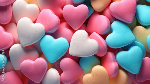 Colorful Pastel Heart-Shaped Marshmallows Background