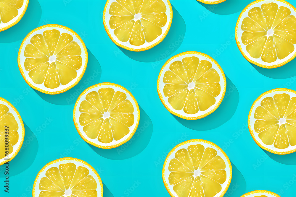 Seamless pattern with lemons on the turquoise background . Fruit minimal concept. Flat lay. Seamless pattern with lemons on the turquoise background . Fruit minimal concept. Flat lay.