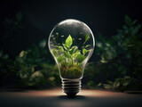 light bulb with green plant, environmental Protection Innovation Concept