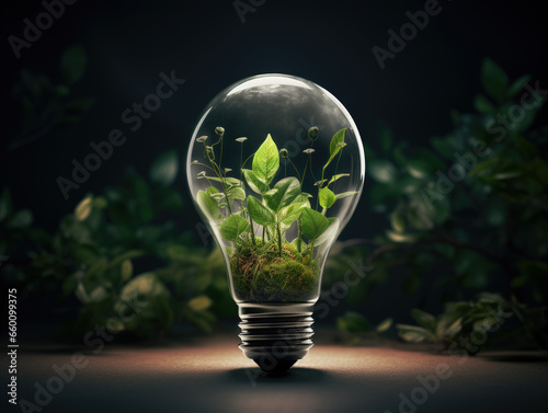 light bulb with green plant, environmental Protection Innovation Concept