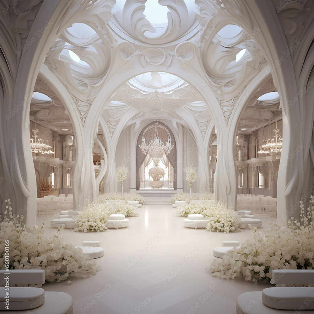 Luxurios wedding hall interior design created with Generative Ai