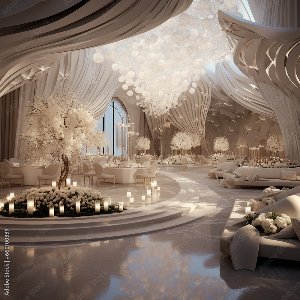 Luxurios wedding hall interior design created with Generative Ai