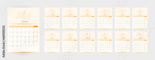 Modern vector vertical calendar for the year 2024, planner in English.