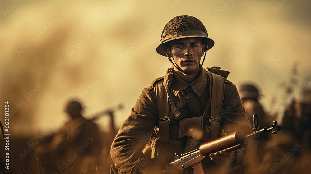Naklejka premium Soldier on the battlefield in world war