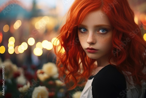 Young Girl with Red Hair and Blue Eyes