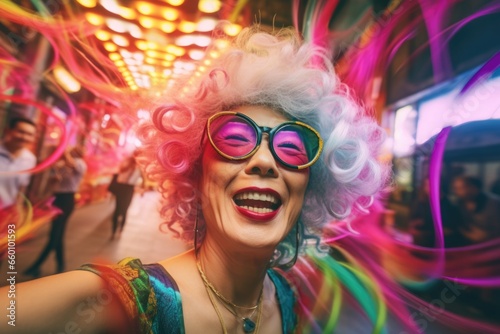 Smiling Woman with Pink Hair and Sunglasses