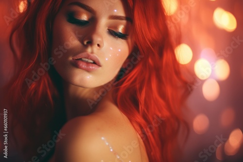 Woman with Glittered Red Hair