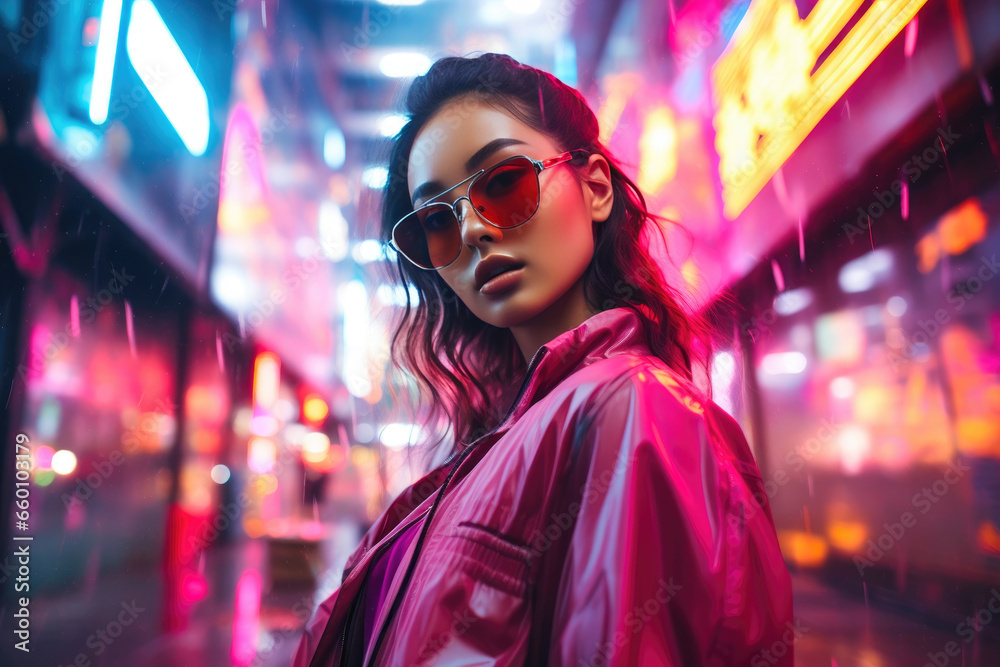 Neon Dreams: Stylish Asian Influencer at Night Neon Dreams: Stylish Asian Influencer at Night