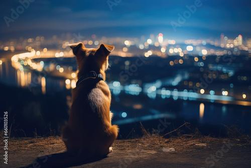 Majestic Pooch Gazing Upon City Lights