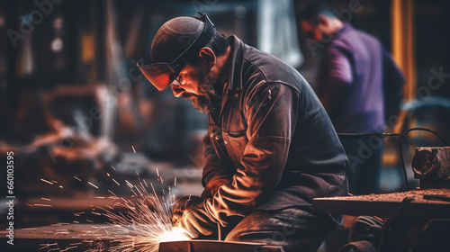 Workers operates at the metallurgical plant. photo