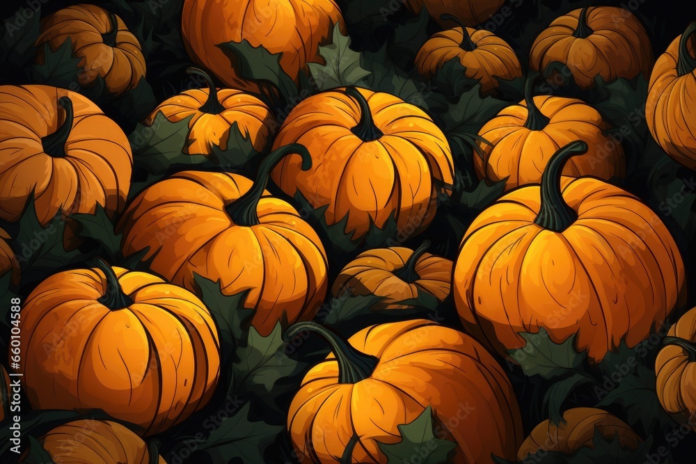 drawn pile of fresh orange pumpkins full frame drawn pile of fresh orange pumpkins full frame