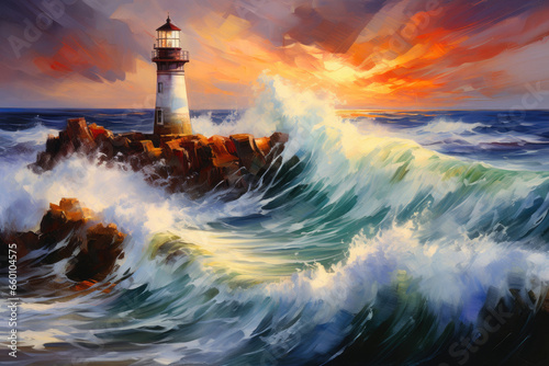 Majestic Lighthouse Battling Ocean's Fury