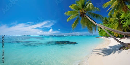 tropical island with white sandy beach and sea. Generative AI