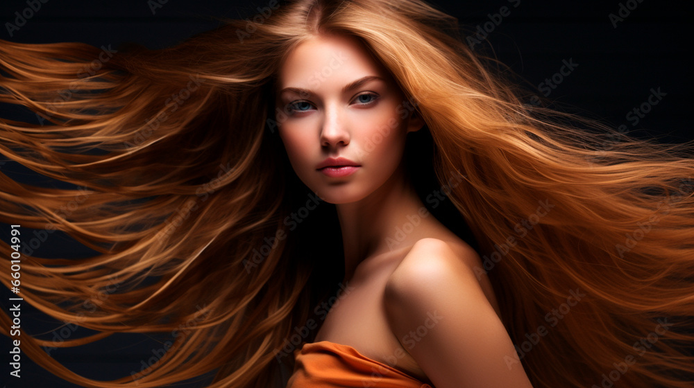 Long beautiful silky female hair. Generative AI.